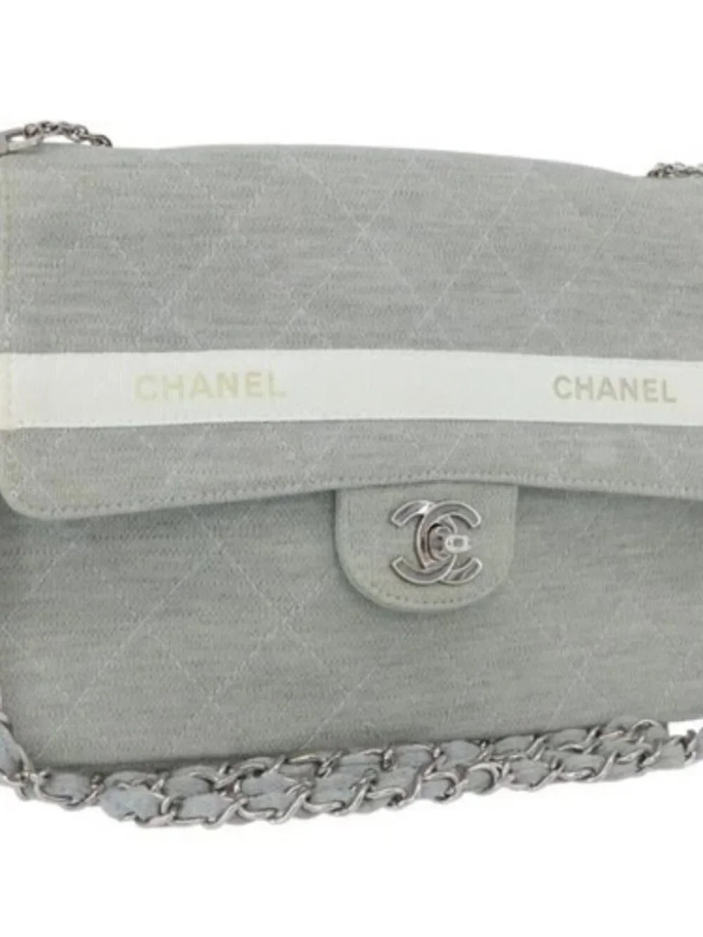 CHANEL Matelasse 26 Chain Shoulder Bag Jersey Gray Silver CC Auth 170659A